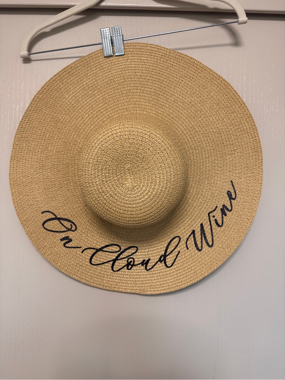 Wide Brim Straw Sun Hat with Script